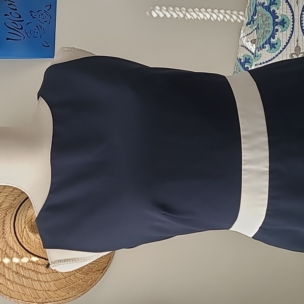 Anne Klein Size 8 Navy and White Sleeveless Shift Business Work Dress